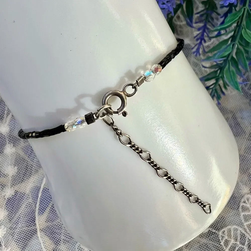 Vintage Dainty Sterling & Crystal Bracelet Anklet